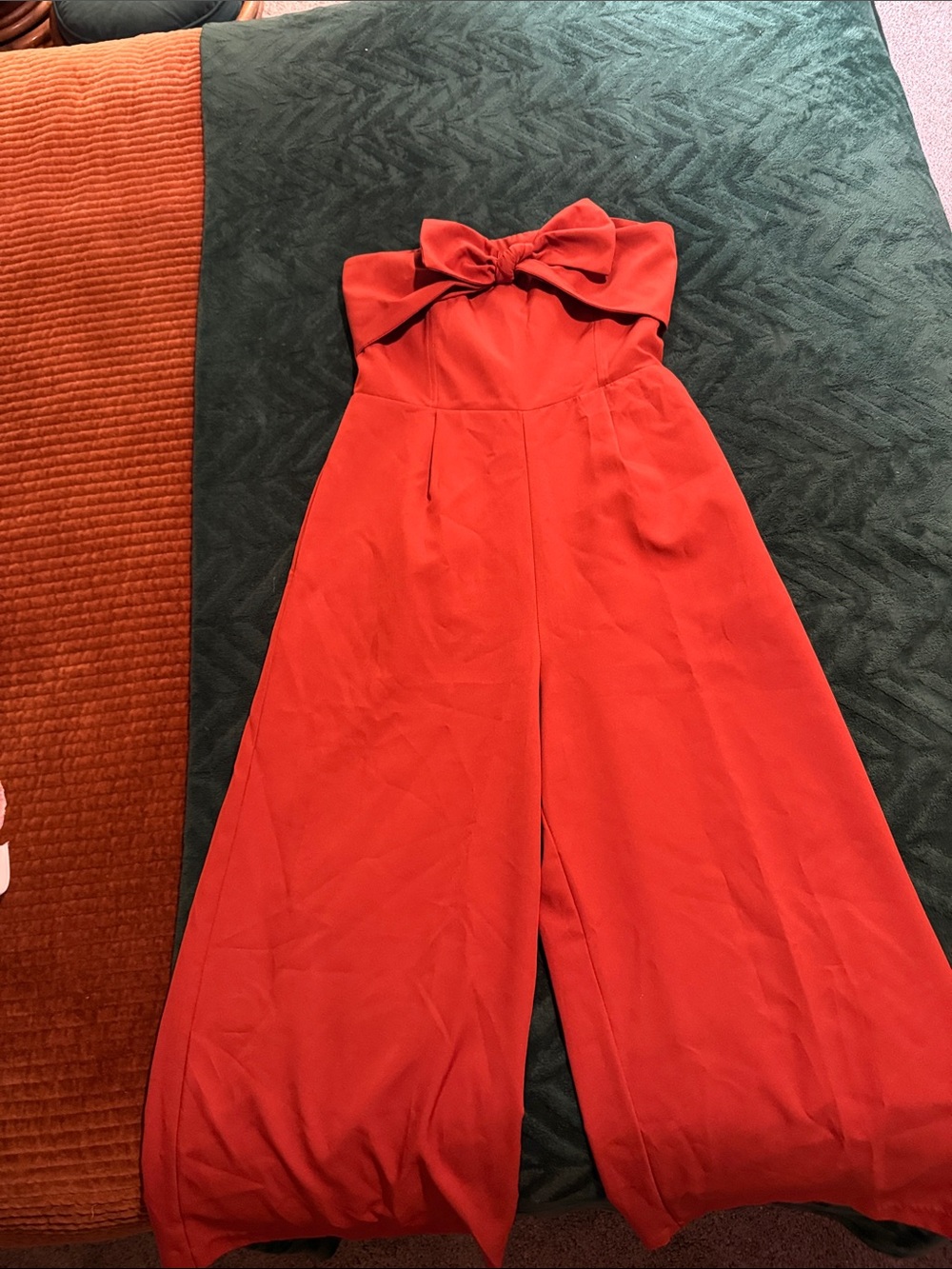 Jealous Tomato Red Strapless Bow-Front Wide-Leg Jumpsuit
